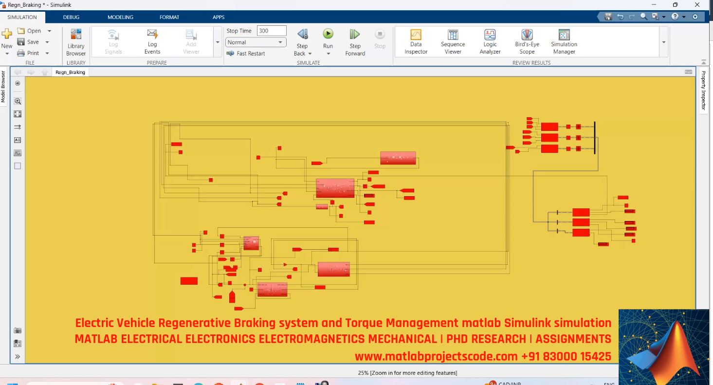 Electric Vehicle Regenerative Braking system and Torque Management matlab Simulink simulation